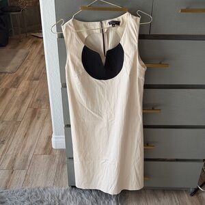 Ann Taylor Cream Midi Dress with Black Crescent Yoke